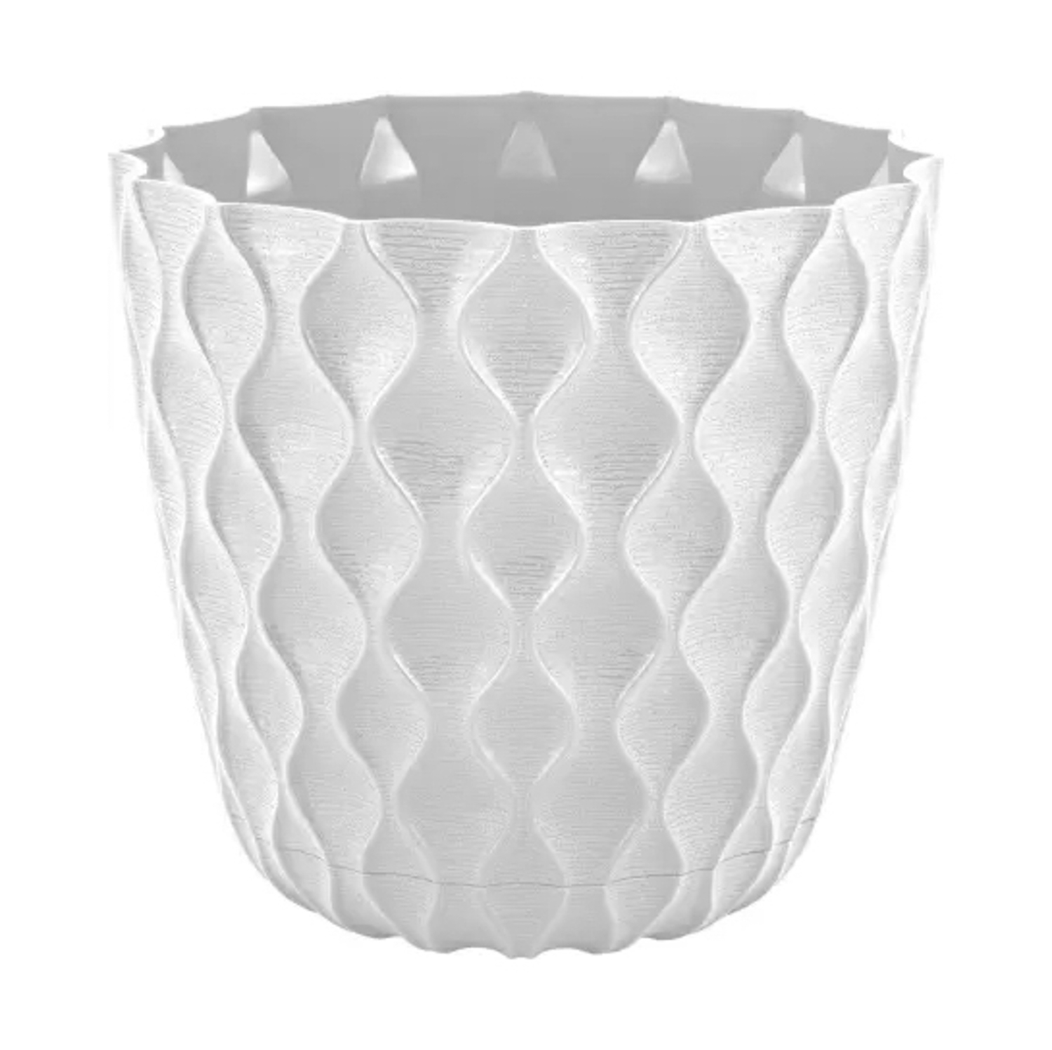 Кашпо пластм. "Wave"  1,4л d верха 145мм h132мм с поддоном Белоснежный жасмин IG650110048 *1/10