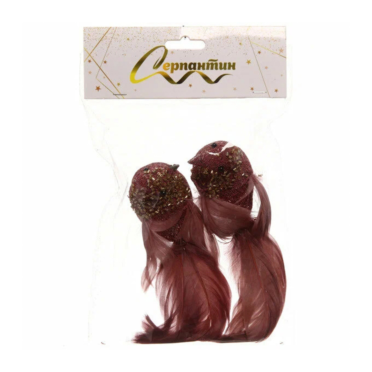 Набор новогодних украшений Серпантин «Сияющая птица», 20 см, 2 шт., розовый