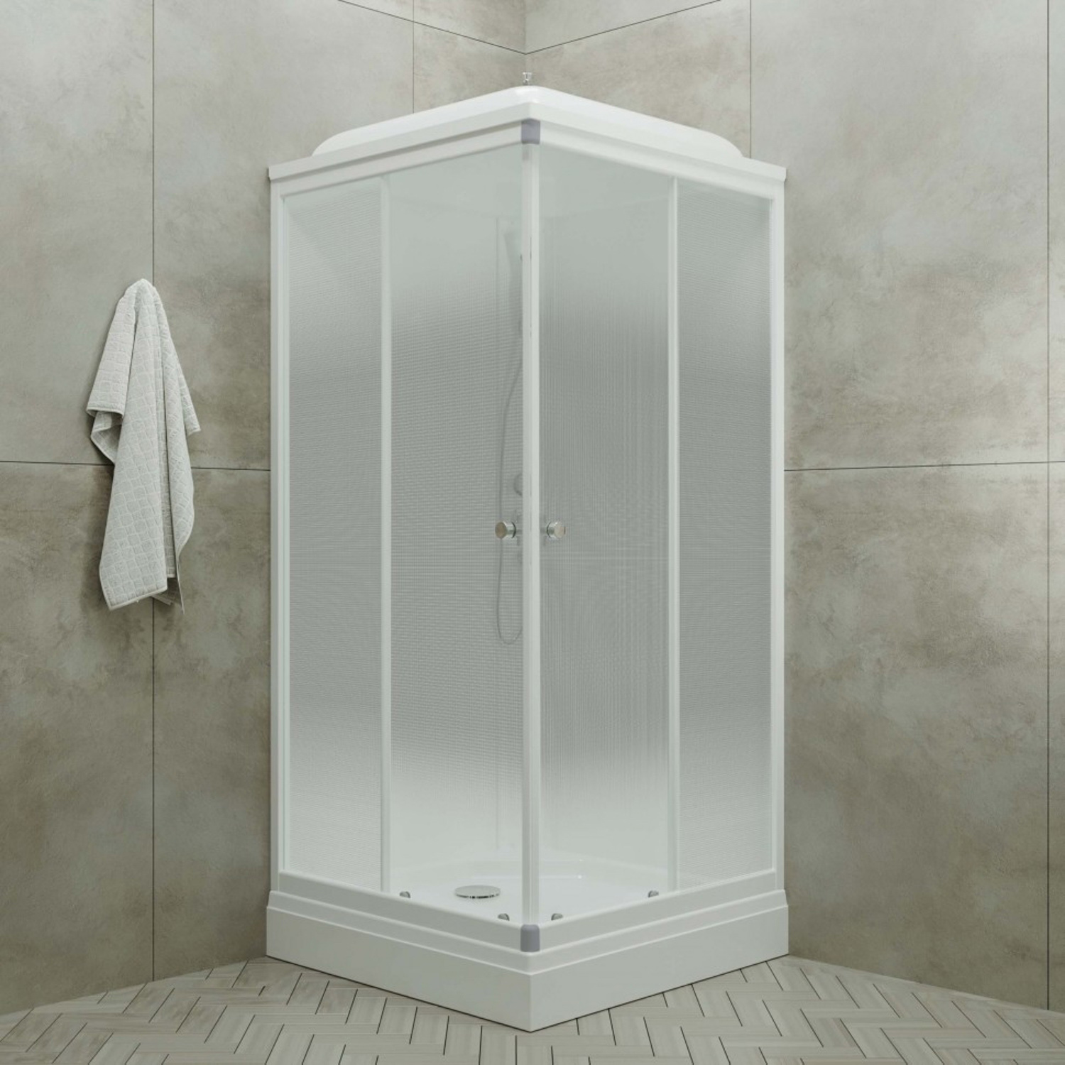 Кабина душевая 90*90 А Сатин-К ДН4 квадрат поддон низкий Белый  (6 мест+сифон D90мм)