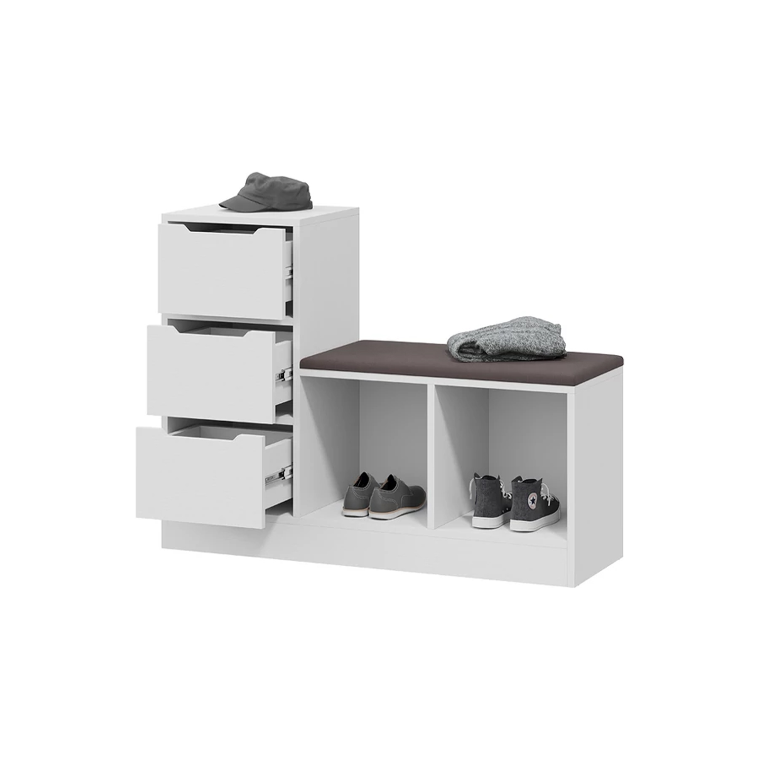 Обувница 745*324*874 Тип 14 БЕЛЫЙ ЯСЕНЬ/Велюр Серый ТриЯ *1