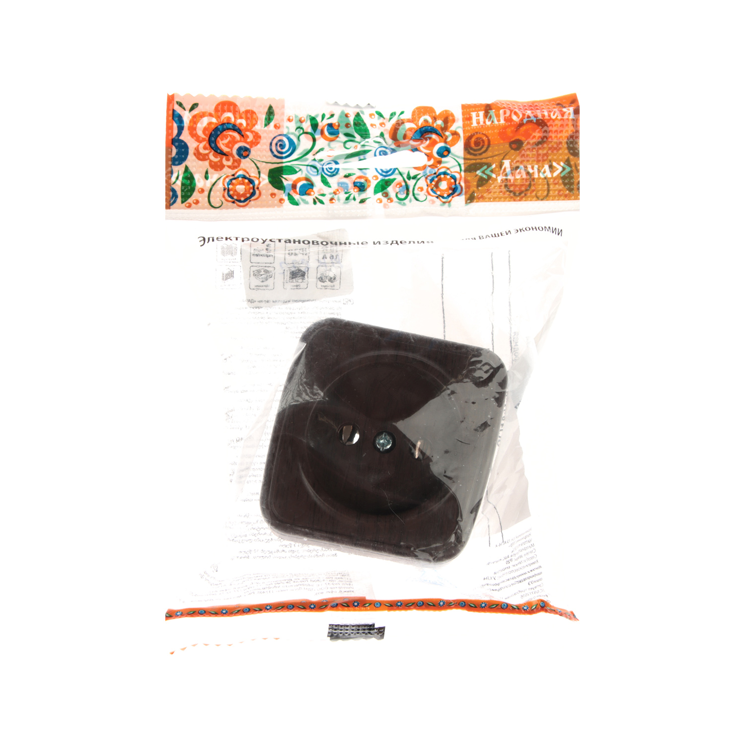 Розетка Дача ОП 1-мест. венге бз 10А Народная SQ1824-0027