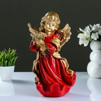 Фигура "Ангел в платье ассорти с букетом" золото 20х20х35см 1236840