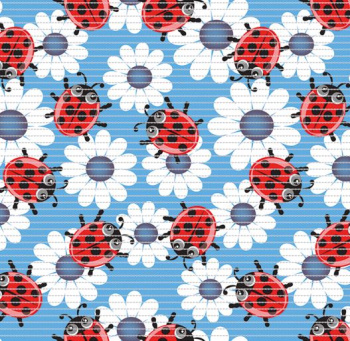 Коврик для ванной ПВХ шир. 65см х15м "DEKOMARIN" 020А "Божьи коровки на голубом" (Турция) *15