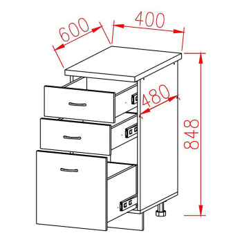 Шкаф напольный 400х850х600 мм BROZEX-WOOD Next, с тремя ящиками, графит Шкаф напольный 400х850х600 мм BROZEX-WOOD Next, с тремя ящиками, графит