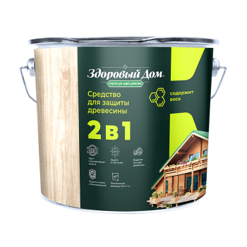 Защитно-декоративное покрытие 2.7 л для древесины Здоровый Дом 2 в 1, бесцветный