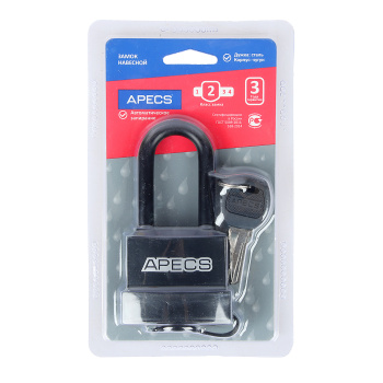 Замок навесной Апекс PDR-50-55-L d-9,5 прорезинный (защита от влаги)дл.дужка Блистер *1/6/48