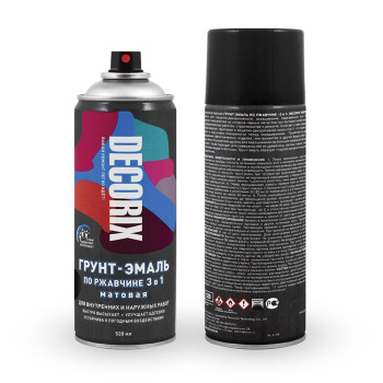 Грунт-аэрозоль по ржавчине 3 в1 черный матовый 520/200 мл DECORIX (А02) *1/12