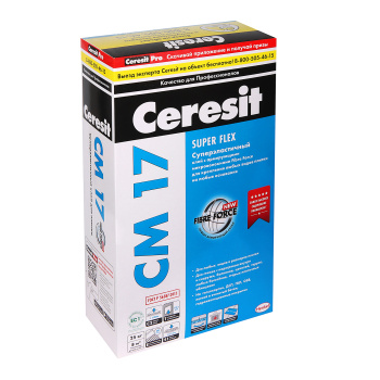 Клей для плитки Церезит СМ 17 Супер Флекс, эластичный, 25 кг