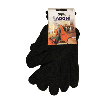 Перчатки ХБ  бпокр 10кл (5 нитей) 85гр черные  двуслойные зимние (540Р) Ladoni