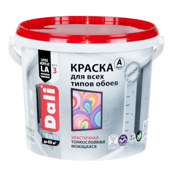 Краска акриловая 5 л для обоев DALI, белая база А, матовая, моющаяся