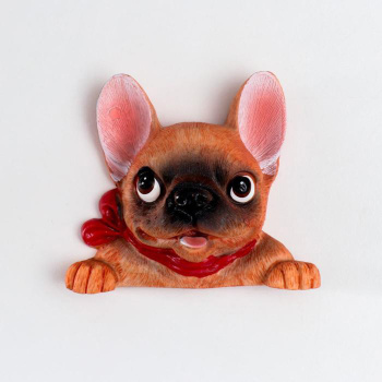 Сувенир полистоун на включатель "Французский бульдог, красный бант" бежевый 3х7.5х7.5 см 6622535