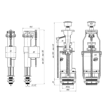 Арматура бачка АНИ Пласт, нижний подвод, кнопка белая