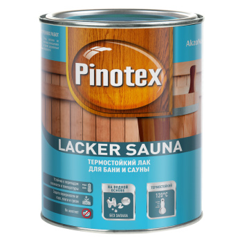 Лак акриловый Pinotex Lacker Sauna, для бань и саун, 1 л Лак акриловый Pinotex Lacker Sauna, для бань и саун, 1 л