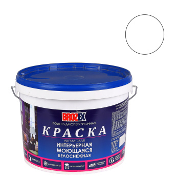 Краска акриловая 14 кг для стен и потолков BROZEX, белоснежная, моющаяся