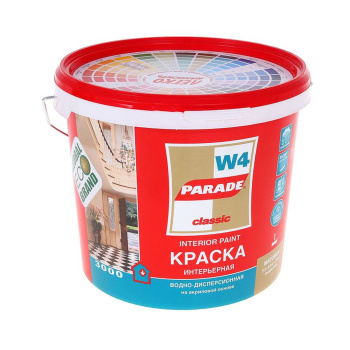 Краска акриловая 5 л для дома и офиса PARADE W4, белая база А, моющаяся, машинная колеровка