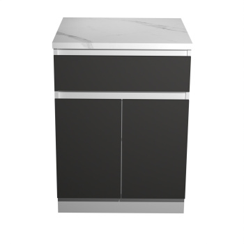 Шкаф напольный 600х850х600 мм BROZEX-WOOD Серый лед, с двумя дверцами, с ящиком, серый / графит