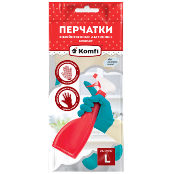 Перчатки латексные Удлиненные "БИКОЛОР" Бежевый/Бирюзовый 1пара р-р "L" BICOLO7 "Komfi" *12/144 Перчатки латексные Удлиненные "БИКОЛОР" Бежевый/Бирюзовый 1пара р-р "L" BICOLO7 "Komfi" *12/144