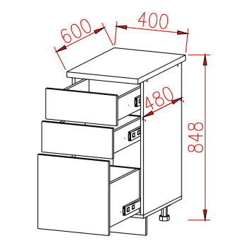Шкаф напольный 400х850х600 мм BROZEX-WOOD Стиль, с тремя ящиками, белый