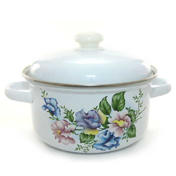 Кастрюля эмалированная 3,0л d200мм металл.кр.с пл.р.,об.нерж., с Деколью С-1512АП2/4 *1/4