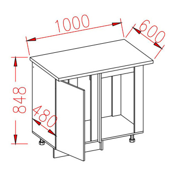 Шкаф напольный угловой 1000х850х600 мм BROZEX-WOOD Melissa, правый, с дверцей, светло-бежевый