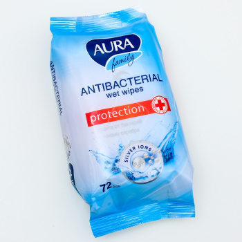 Салфетки влажные Aura Антибактериальные Фэмели 72шт. (05505,880,604) *6/12 Салфетки влажные Aura Антибактериальные Фэмели 72шт. (05505,880,604) *6/12