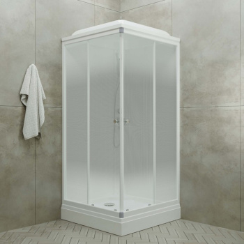 Кабина душевая 90*90 А Сатин-К ДН4 квадрат поддон низкий Белый  (6 мест+сифон D90мм)