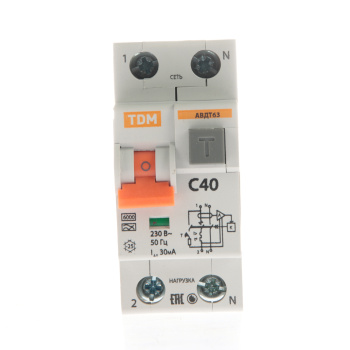 Автоматический выключатель дифференциального тока TDM ELECTRIC, 2 полюса, 40 А, 30 мА