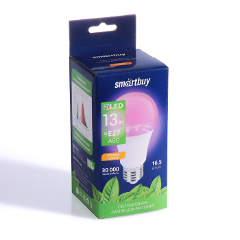 Фитолампа светодиодная Smartbuy, Е27, груша A60, 13 Вт