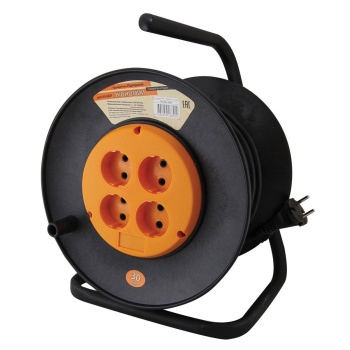 Удлинитель силовой TDM ELECRTIC Народный, 4 розетки, 30 м, на катушке, ПВС, 2х0,75 мм2, 1300 Вт, без заземления