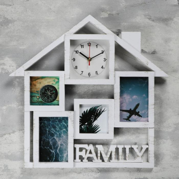 Часы настенные+4 фоторам, серия: Фото, "Дом", 1АА, 15,5*15,5 см плавный ход 49х47 см 5205084
