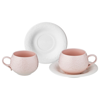 Набор чайный фарфор 4пр/2перс. 200мл, розовый, 374-058 *1/24