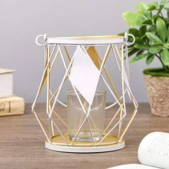 Подсвечник металл, стекло на 1 свечу "Ромбы" 13х11х11 см 4287495