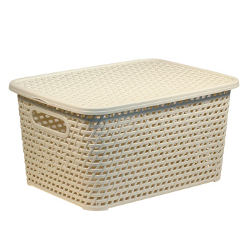 Корзина для хранения пластм. "Ротанг" 370х280х190мм с Крышкой Белый 2375 ("М-Пластика")*1/6