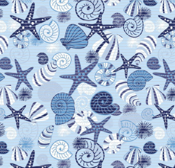 Коврик для ванной ПВХ шир. 80см х15м "DEKOMARIN" 193A "Ракушки, морск.звезды" голубой (Турция) *15