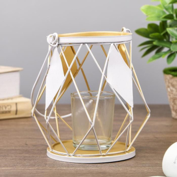 Подсвечник металл, стекло на 1 свечу "Ромбы" 13х11х11 см 4287495